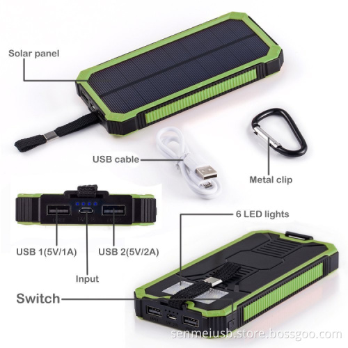 2016 trending products 12000mah solar power bank charger with led light